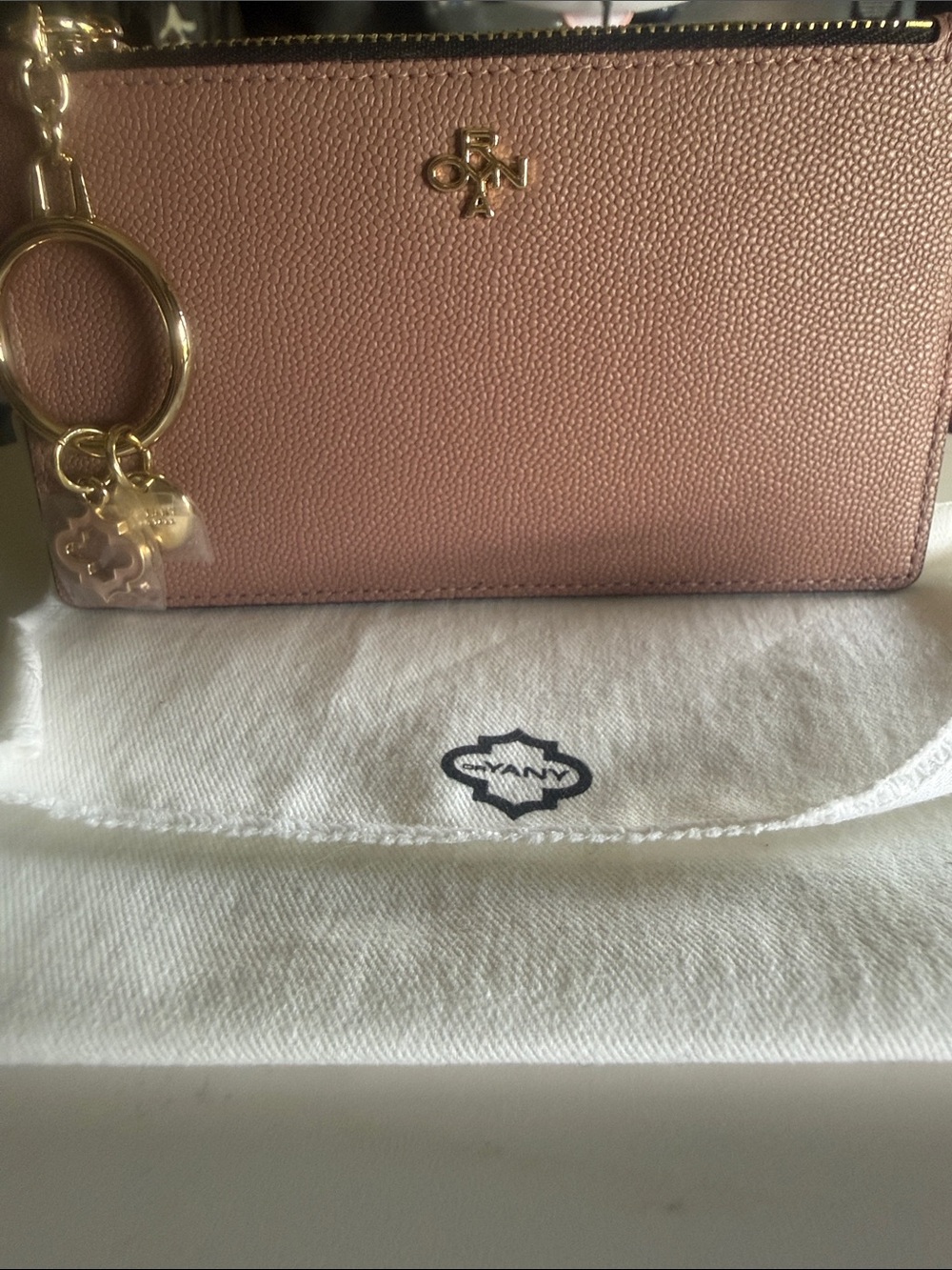 Tan Textured Leather Wristlet Clutch